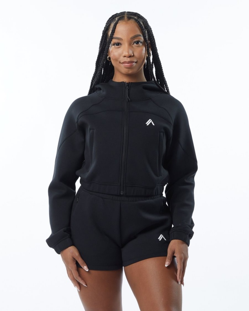 Alphalete ELMTS Full-Zip Crop Jacket Jakker Dame Svarte | ASKZHN-038