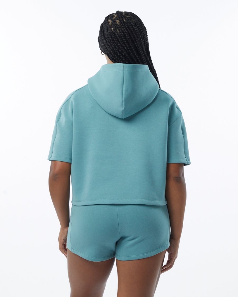 Alphalete ELMTS Half Sleeve Hoodie Hettegenser Dame Teal | NTYWUV-275