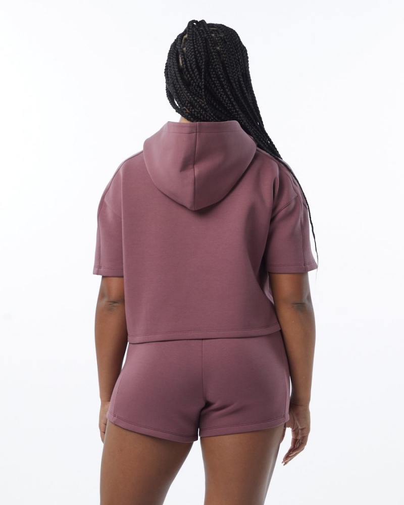 Alphalete ELMTS Half Sleeve Hoodie Hettegenser Dame Mauve | HKTSYF-183