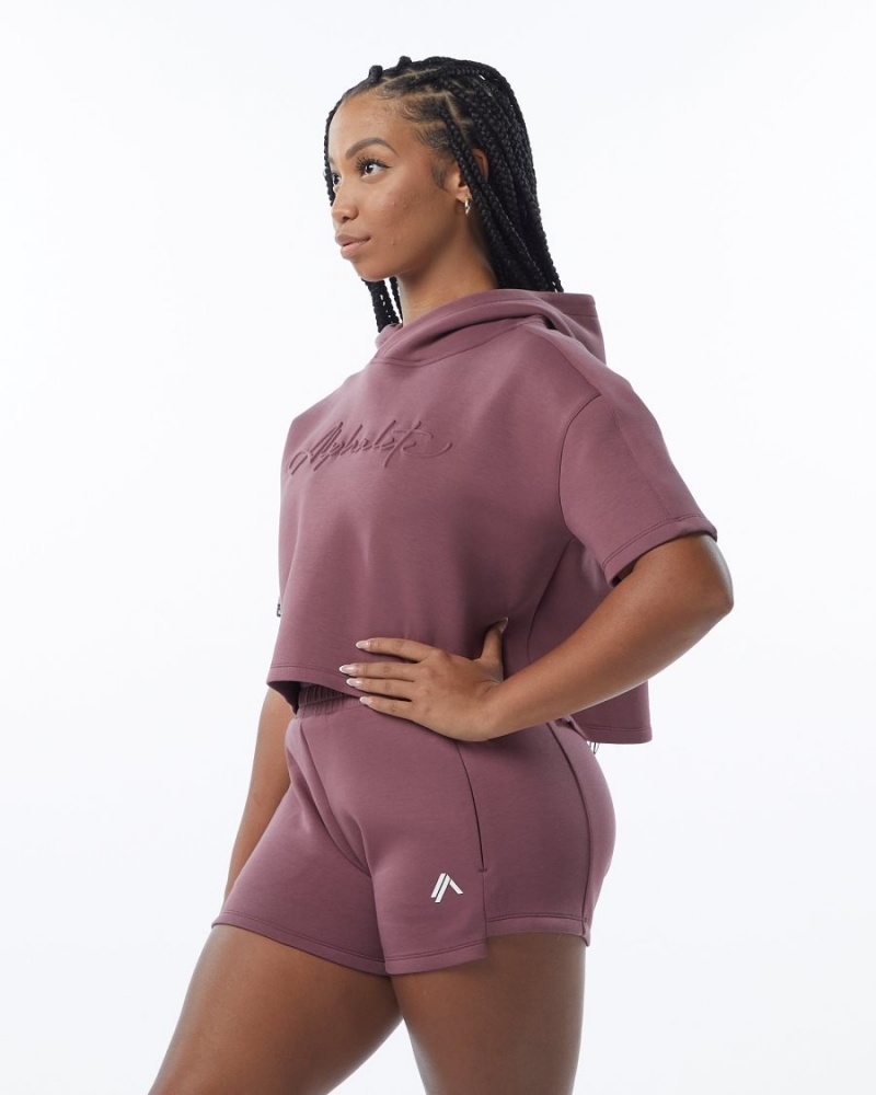 Alphalete ELMTS Half Sleeve Hoodie Hettegenser Dame Mauve | HKTSYF-183