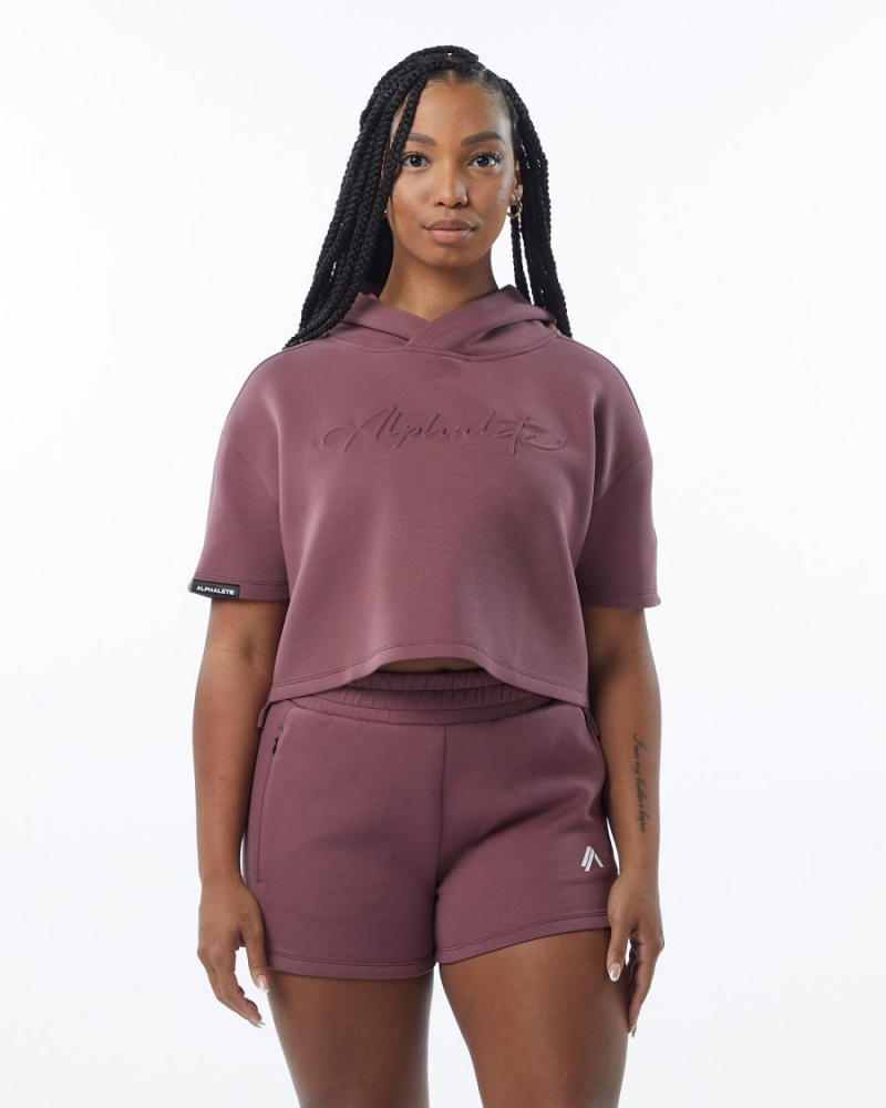 Alphalete ELMTS Half Sleeve Hoodie Hettegenser Dame Mauve | HKTSYF-183