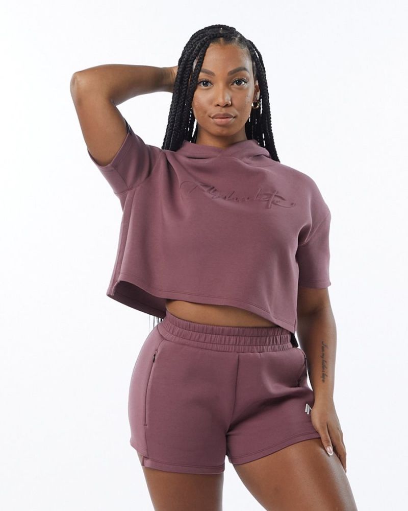 Alphalete ELMTS Half Sleeve Hoodie Hettegenser Dame Mauve | HKTSYF-183