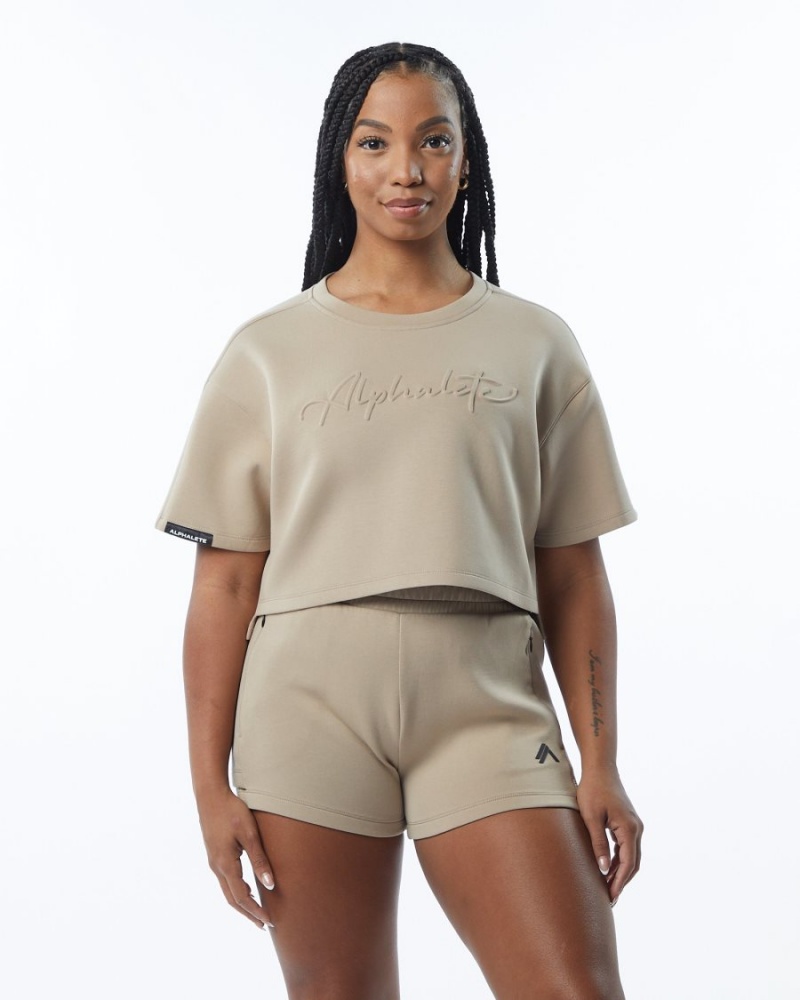 Alphalete ELMTS Half Sleeve Pullover Jakker Dame Tan | UQERLH-850