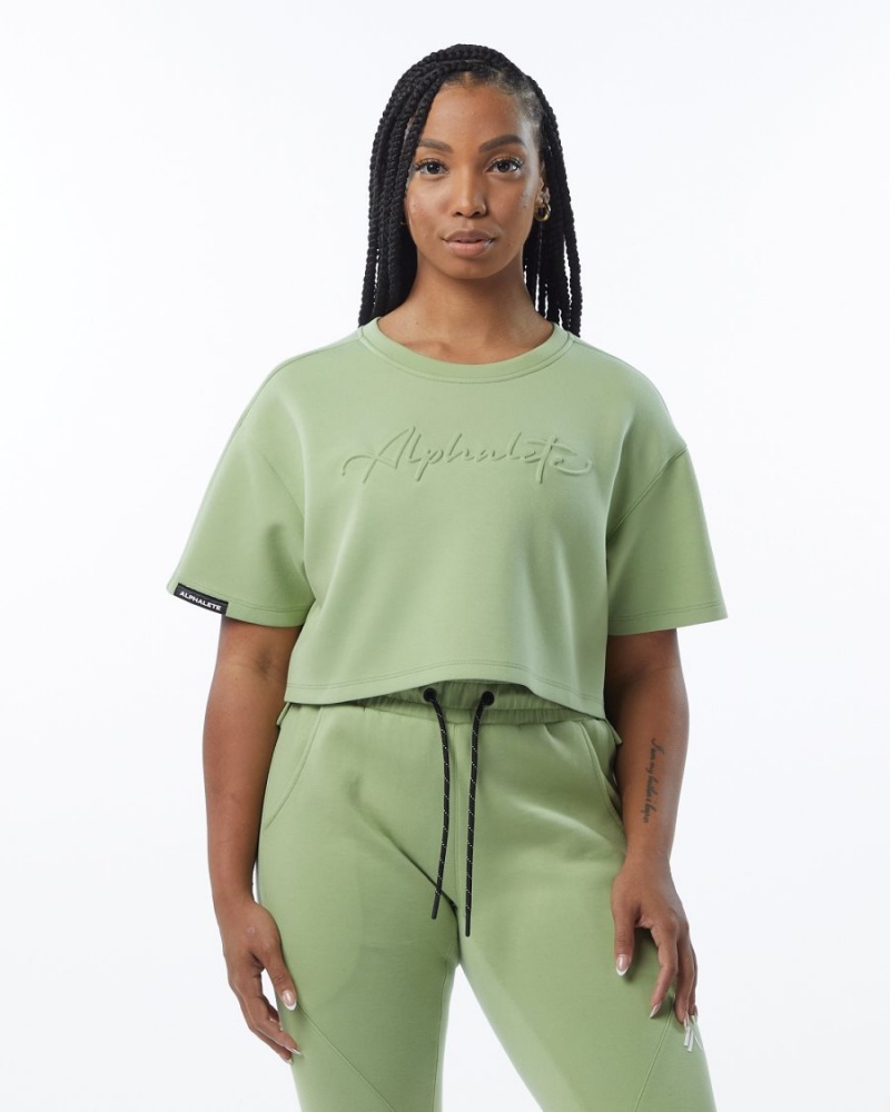 Alphalete ELMTS Half Sleeve Pullover Jakker Dame Lyse Grønn | ENXKZT-370