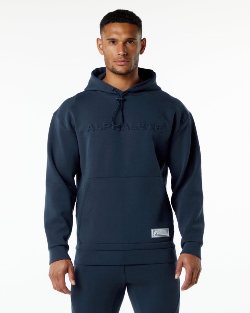 Alphalete ELMTS Hoodie Hettegenser Herre Marineblå | LUSGOK-256