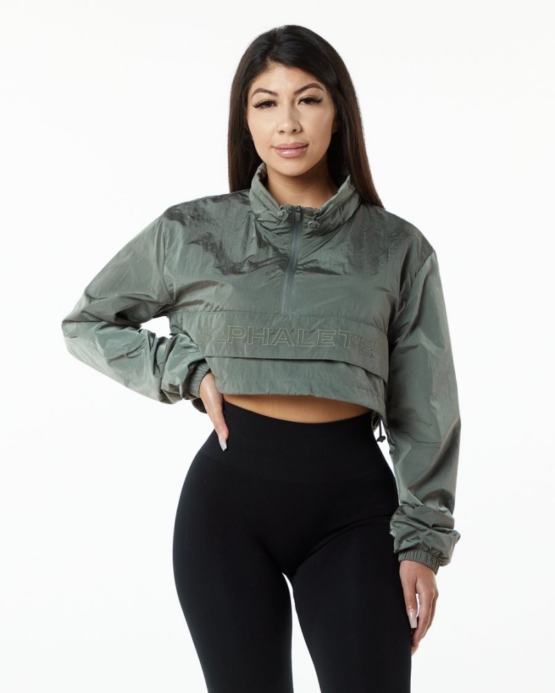 Alphalete Endure Crop Jacket Jakker Dame Charcoal | ZWDYVB-730