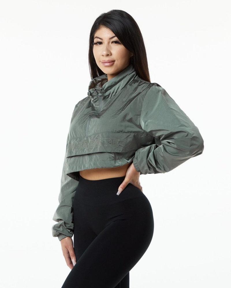 Alphalete Endure Crop Jacket Jakker Dame Charcoal | ZWDYVB-730