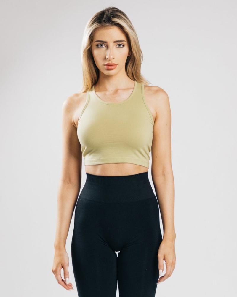 Alphalete Essential Crop Tank Tank Top Dame Lyse Olivengrønne | CDOFQM-240