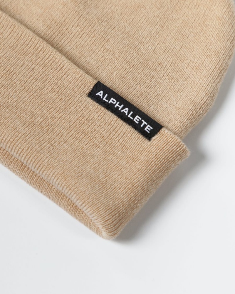 Alphalete Essential Foldover Beanie Accessories Herre Linen | QRPTZM-314