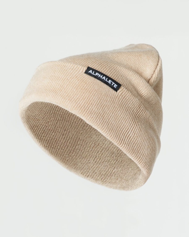 Alphalete Essential Foldover Beanie Accessories Herre Linen | QRPTZM-314