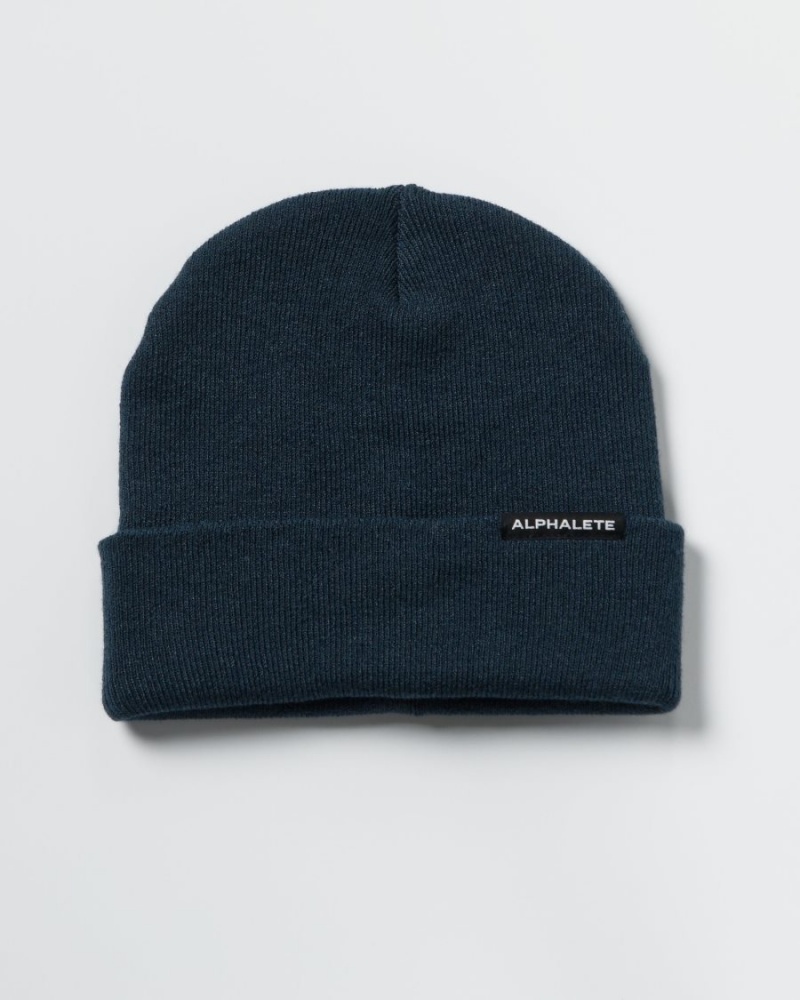 Alphalete Essential Foldover Beanie Accessories Herre Midnight | SIXLED-916