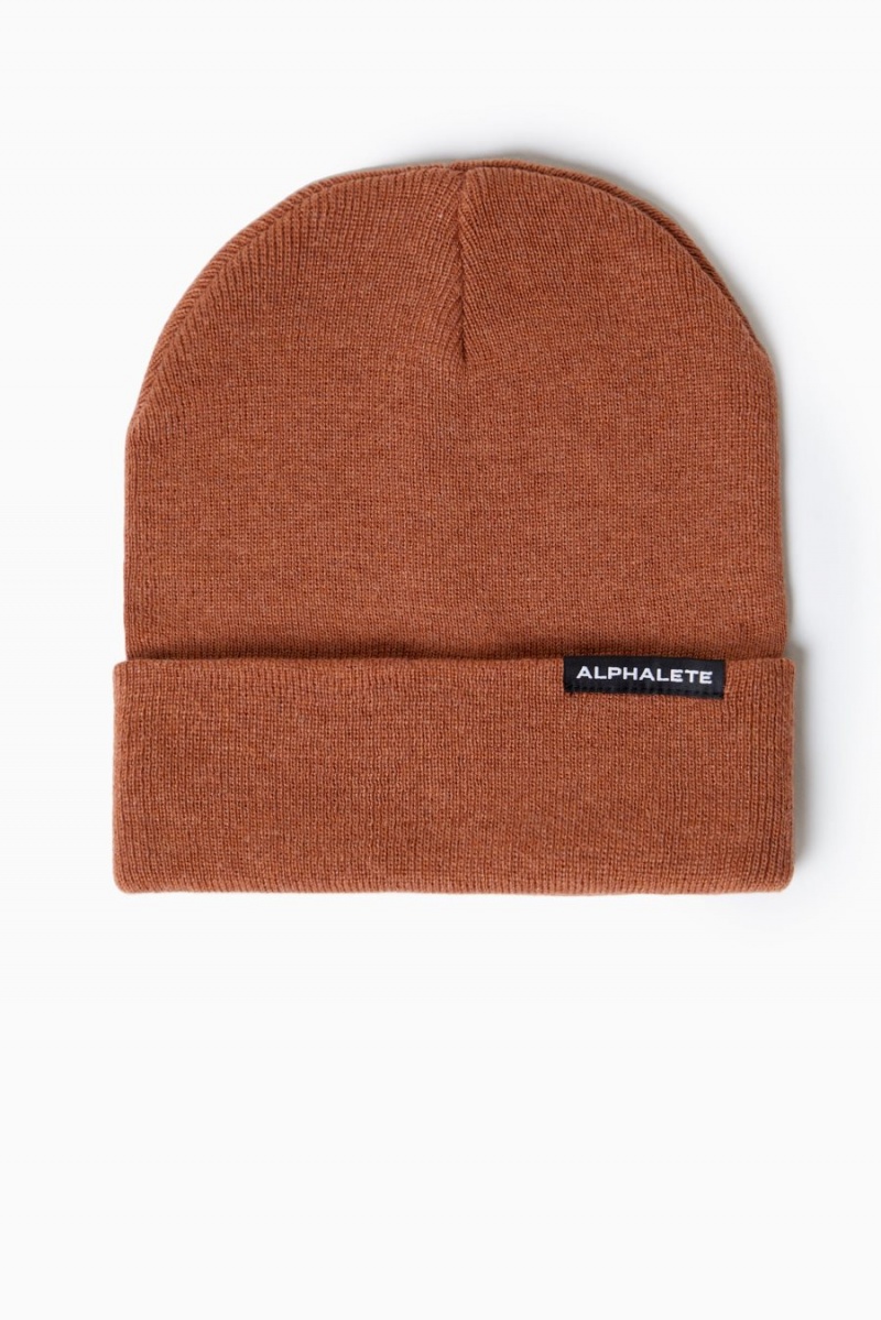 Alphalete Essential Foldover Beanie Accessories Herre Clay | MPHOUI-094