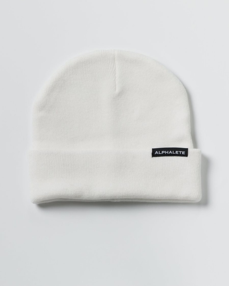 Alphalete Essential Foldover Beanie Accessories Dame Hvite | ZMHTBK-269