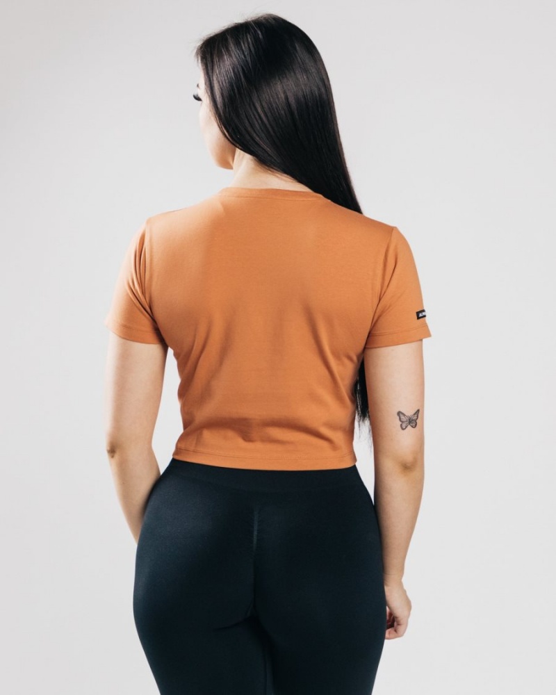 Alphalete Essential Kort Sleeve Crop Skjorte Dame Clay | BNWUTF-425