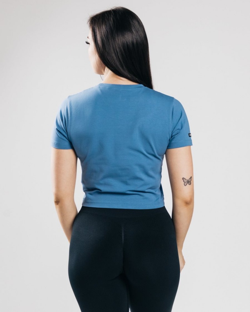 Alphalete Essential Kort Sleeve Crop Skjorte Dame Blå | JWHFSI-679