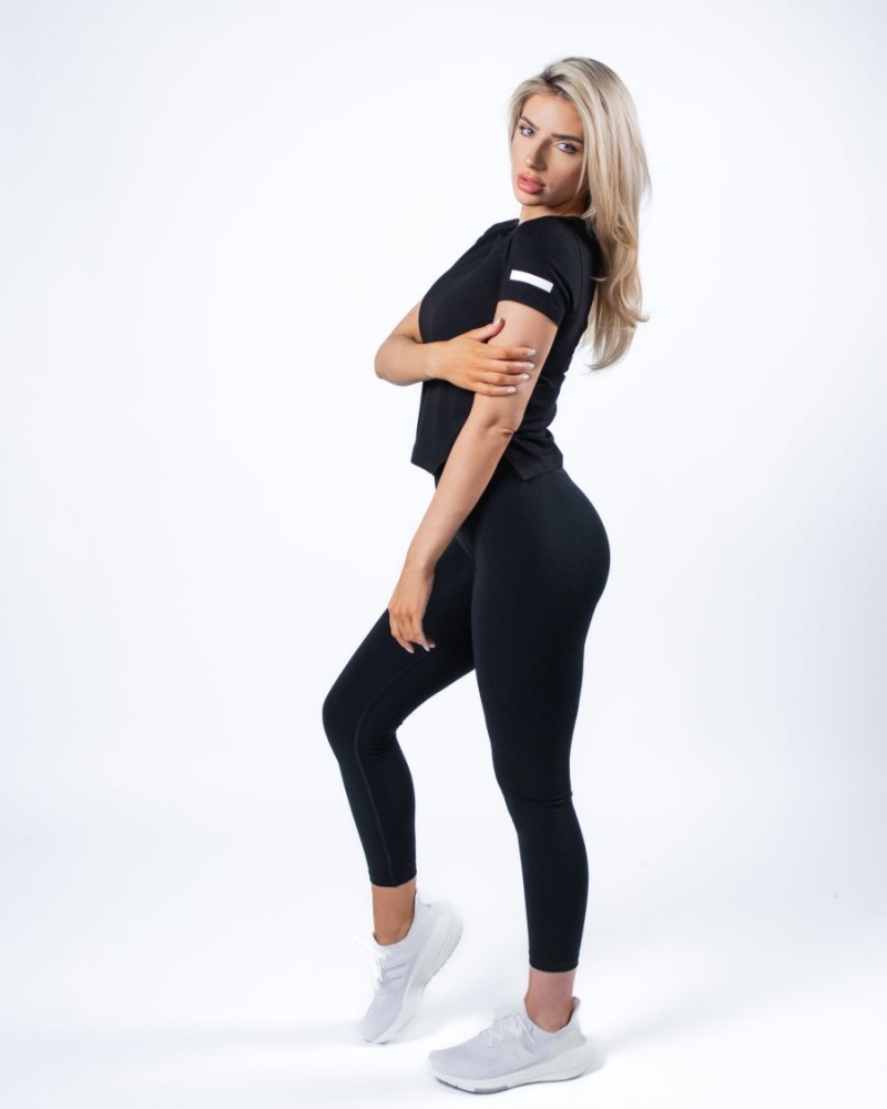 Alphalete Evo Crop Skjorte Dame Svarte | AXCHMQ-659