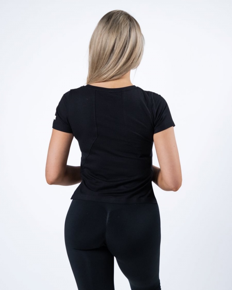 Alphalete Evo Crop Skjorte Dame Svarte | AXCHMQ-659