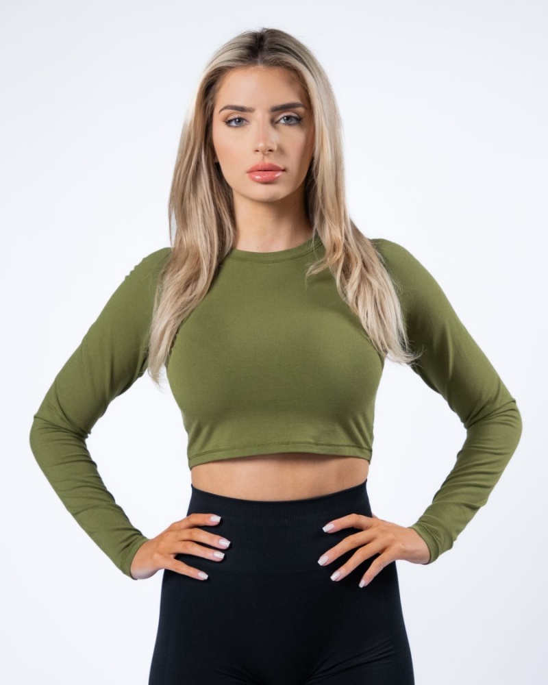 Alphalete Evo Long Sleeve Crop Langermet Dame Grønn | HYSKLE-012