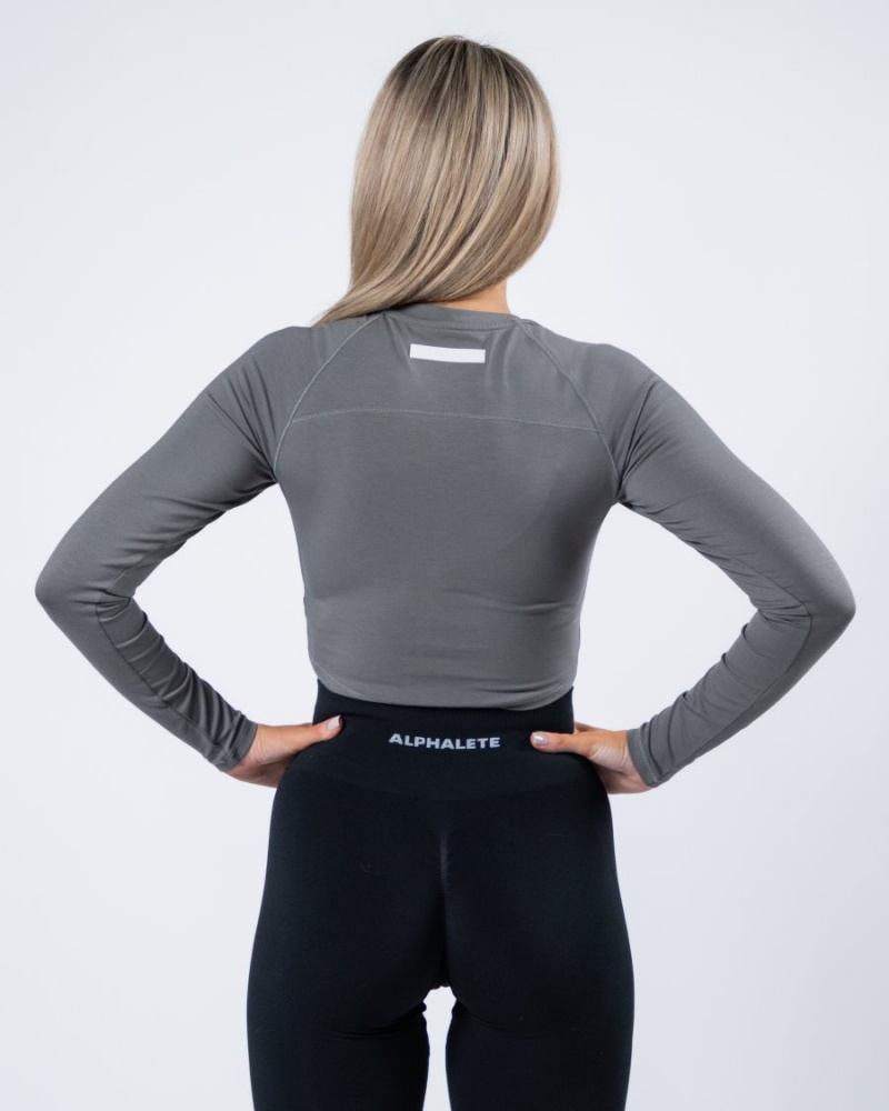 Alphalete Evo Long Sleeve Crop Langermet Dame Grå | NMKDZO-712