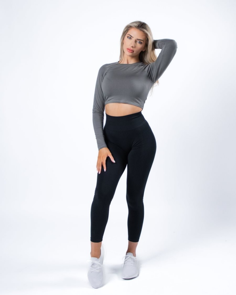 Alphalete Evo Long Sleeve Crop Langermet Dame Grå | NMKDZO-712