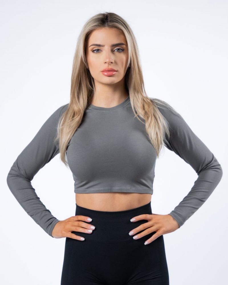 Alphalete Evo Long Sleeve Crop Langermet Dame Grå | NMKDZO-712