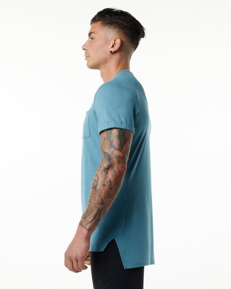 Alphalete Evo Pocket Tee Skjorte Herre Blå | RAQCVP-945