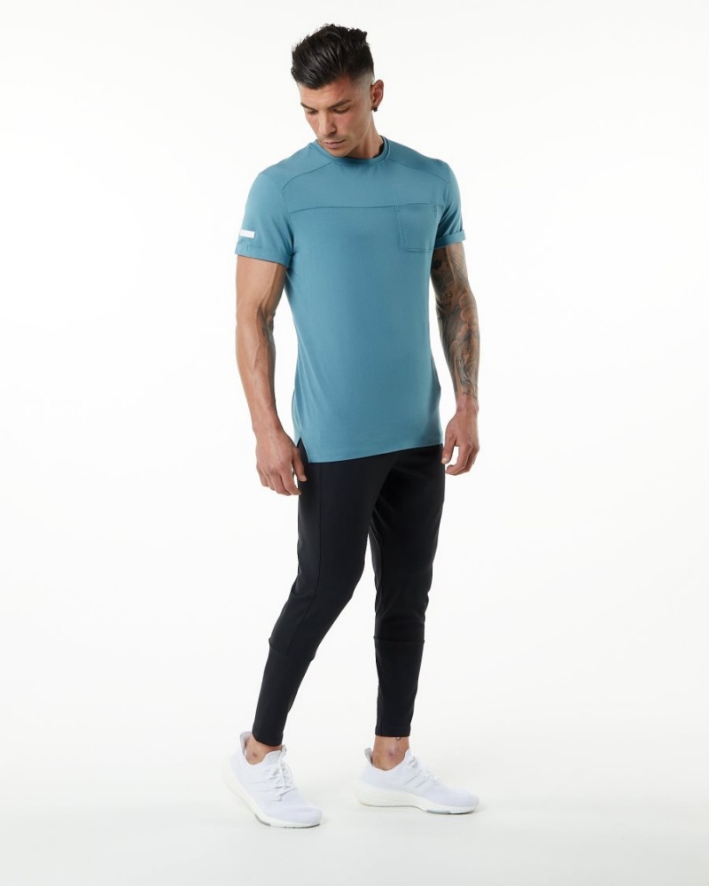 Alphalete Evo Pocket Tee Skjorte Herre Blå | RAQCVP-945