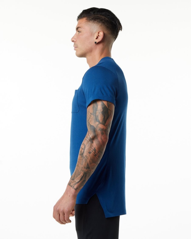 Alphalete Evo Pocket Tee Skjorte Herre Blå | CFJTHM-436