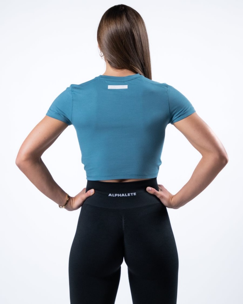 Alphalete Evo Twist Crop Skjorte Dame Blå | JDIVOB-023