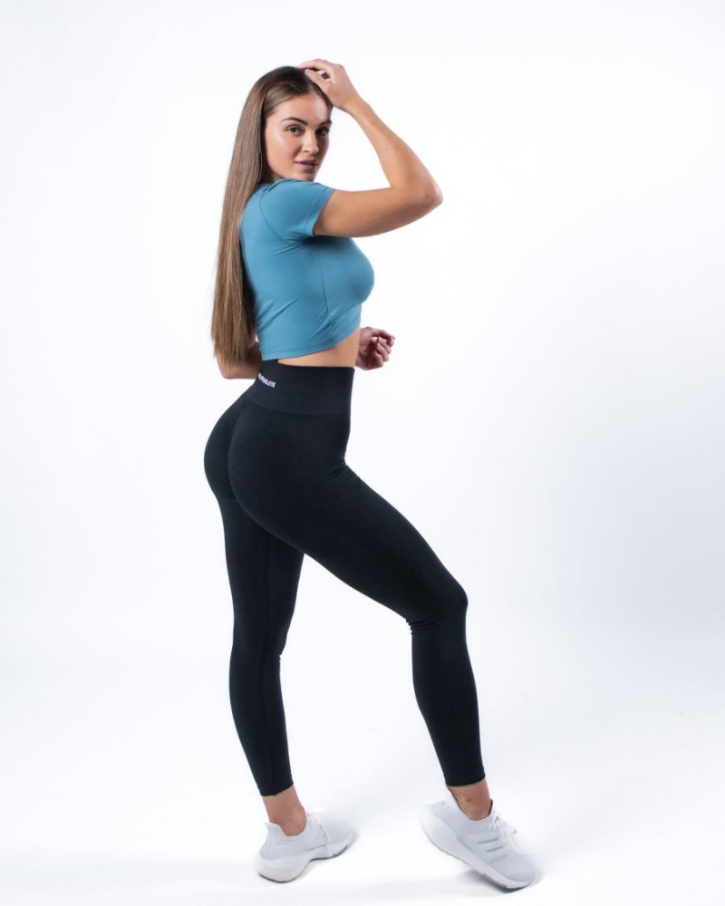 Alphalete Evo Twist Crop Skjorte Dame Blå | JDIVOB-023