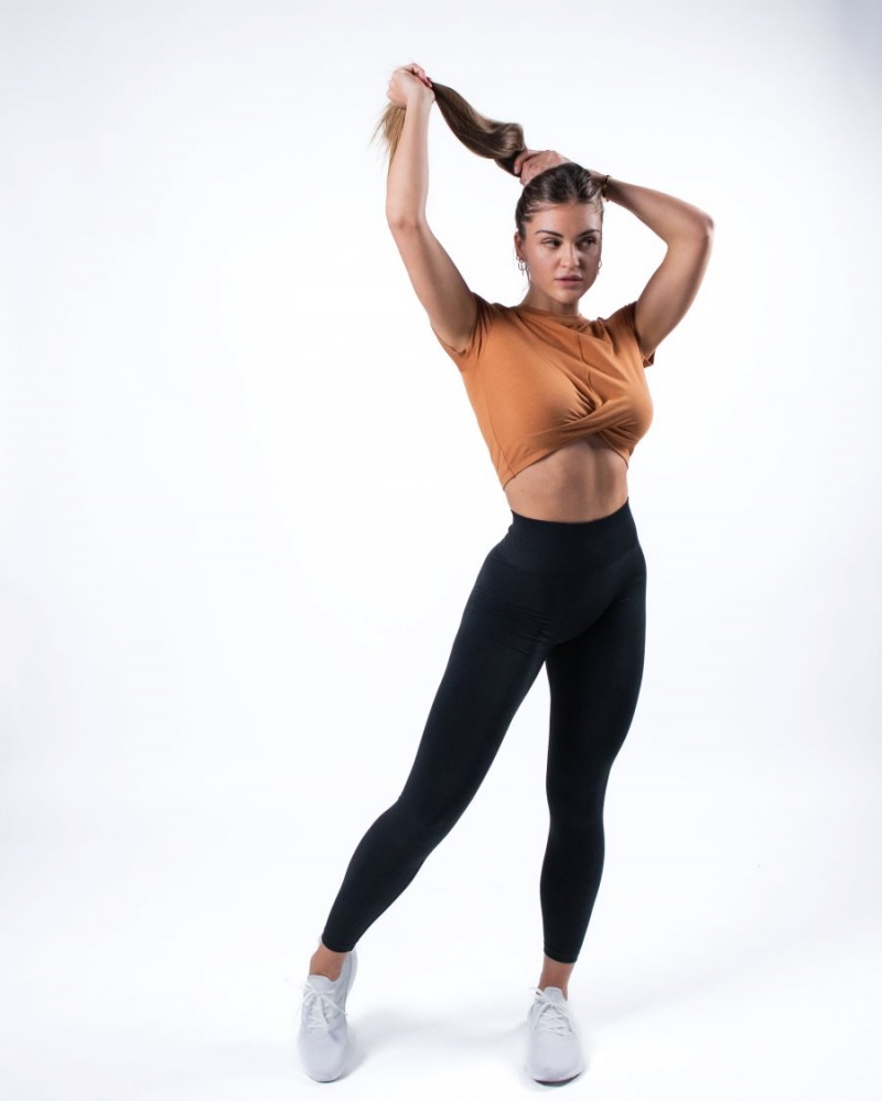 Alphalete Evo Twist Crop Skjorte Dame Camel | ZYJBHS-805