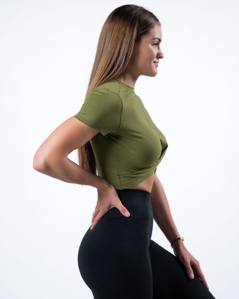 Alphalete Evo Twist Crop Skjorte Dame Grønn | EGLOZY-682