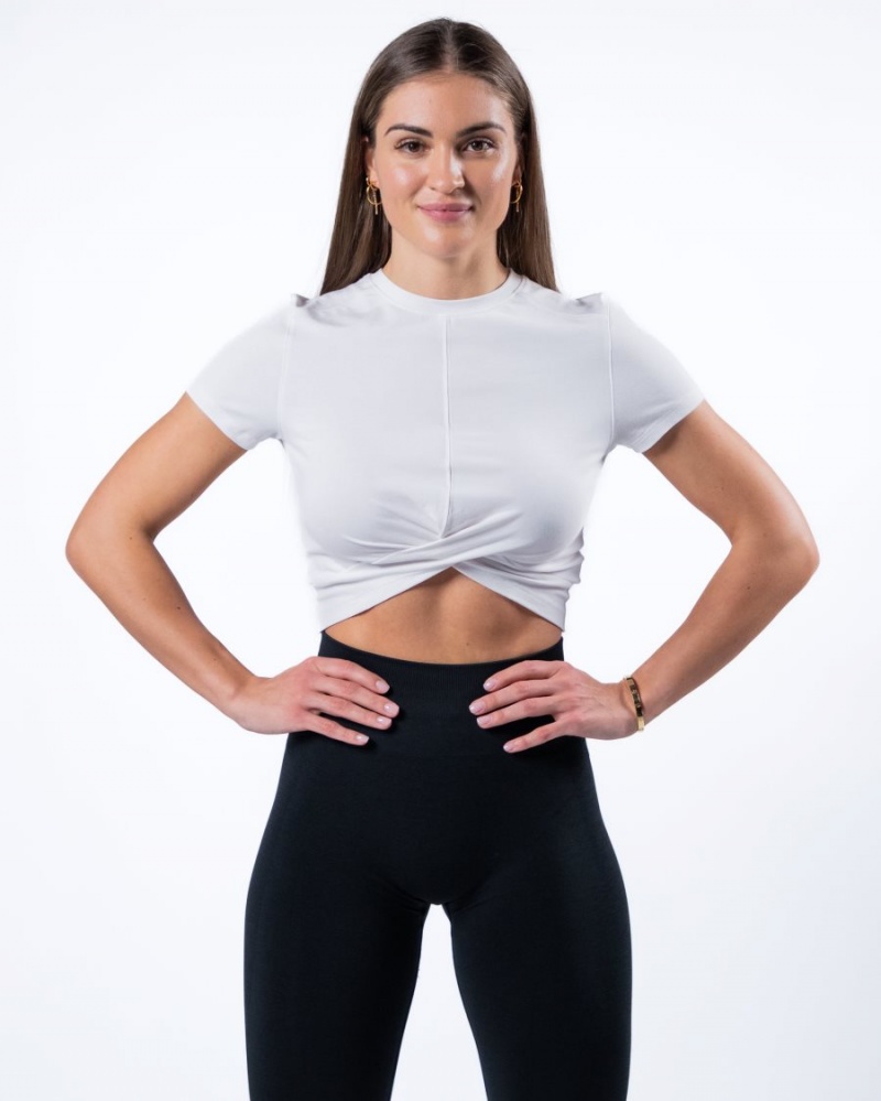 Alphalete Evo Twist Crop Skjorte Dame Hvite | NDAOIB-685