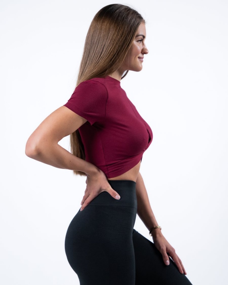 Alphalete Evo Twist Crop Skjorte Dame Rød | YCUNXV-952