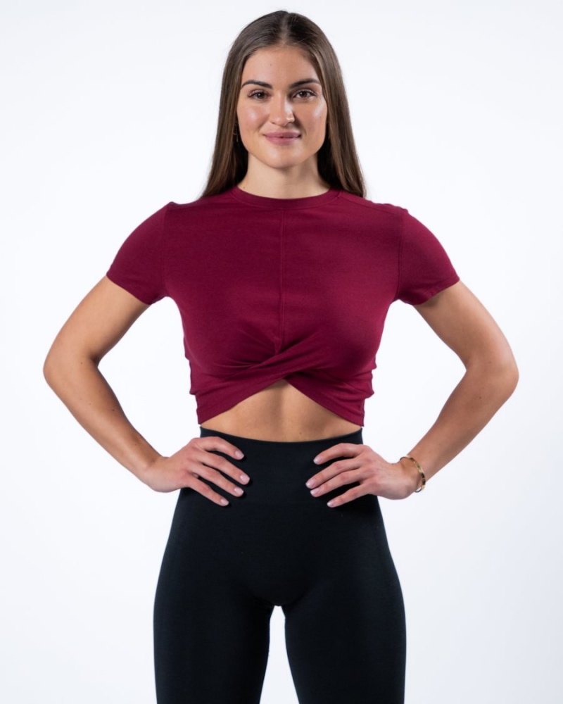 Alphalete Evo Twist Crop Skjorte Dame Rød | YCUNXV-952