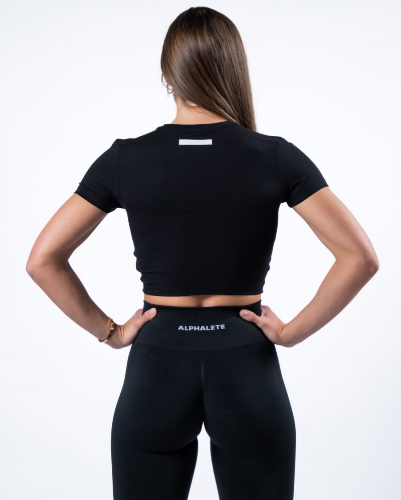 Alphalete Evo Twist Crop Skjorte Dame Svarte | DWEQPJ-816