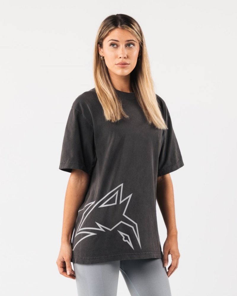 Alphalete Giant Wolf Head Tee Skjorte Dame Svarte | XUWQLI-294