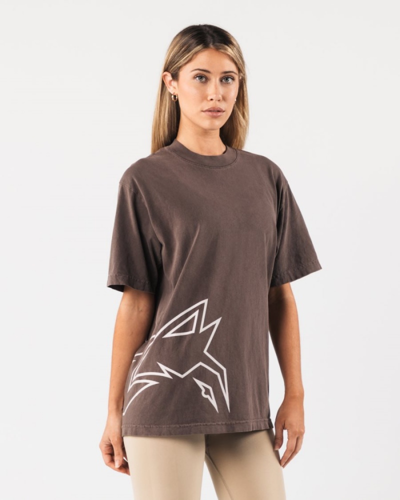 Alphalete Giant Wolf Head Tee Skjorte Dame Clove | FUNJCG-987