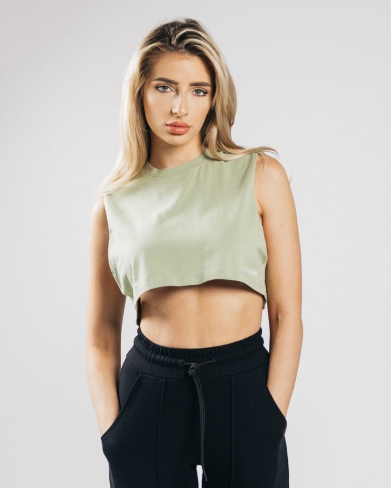 Alphalete Heavy Bomull Cropped Cutoff Tank Top Dame Matcha | TBYSWA-194