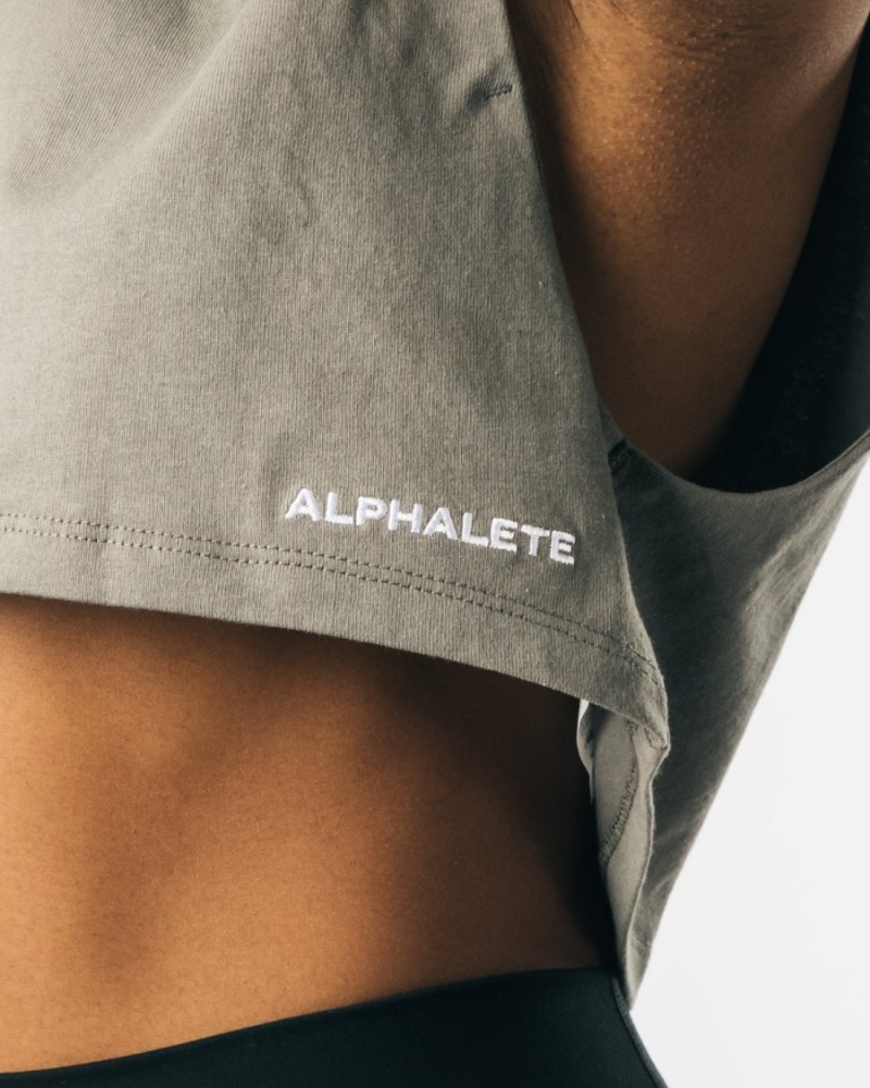 Alphalete Heavy Bomull Cropped Cutoff Tank Top Dame Concrete | ZSPFXG-487