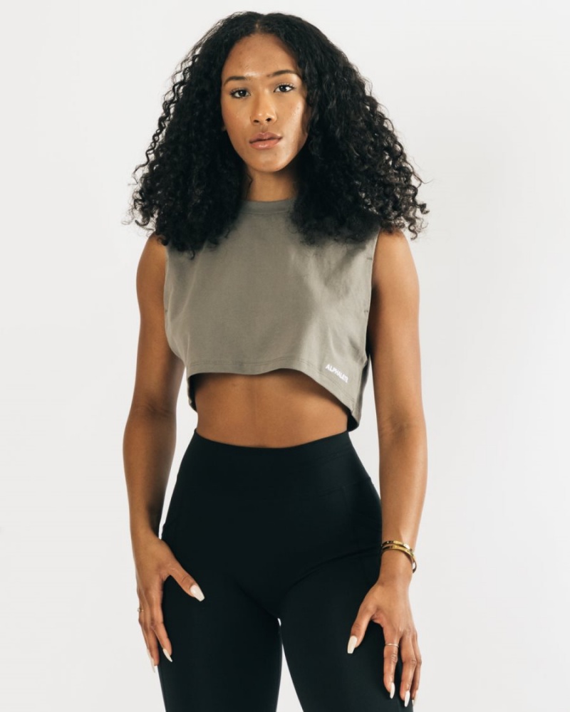 Alphalete Heavy Bomull Cropped Cutoff Tank Top Dame Concrete | ZSPFXG-487