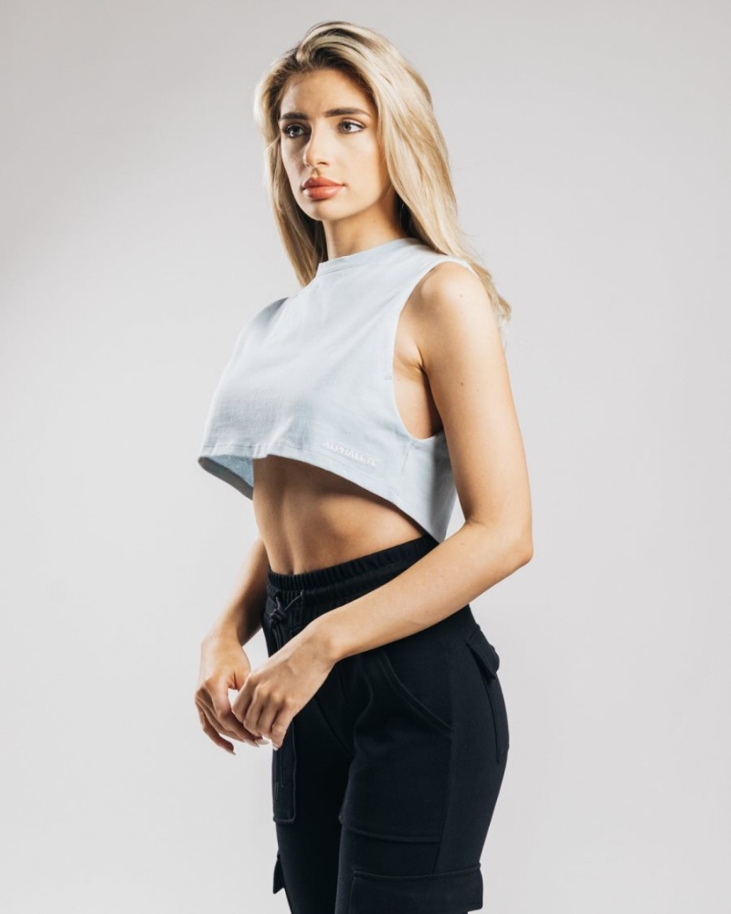 Alphalete Heavy Bomull Cropped Cutoff Tank Top Dame Blå | FPSHBG-724