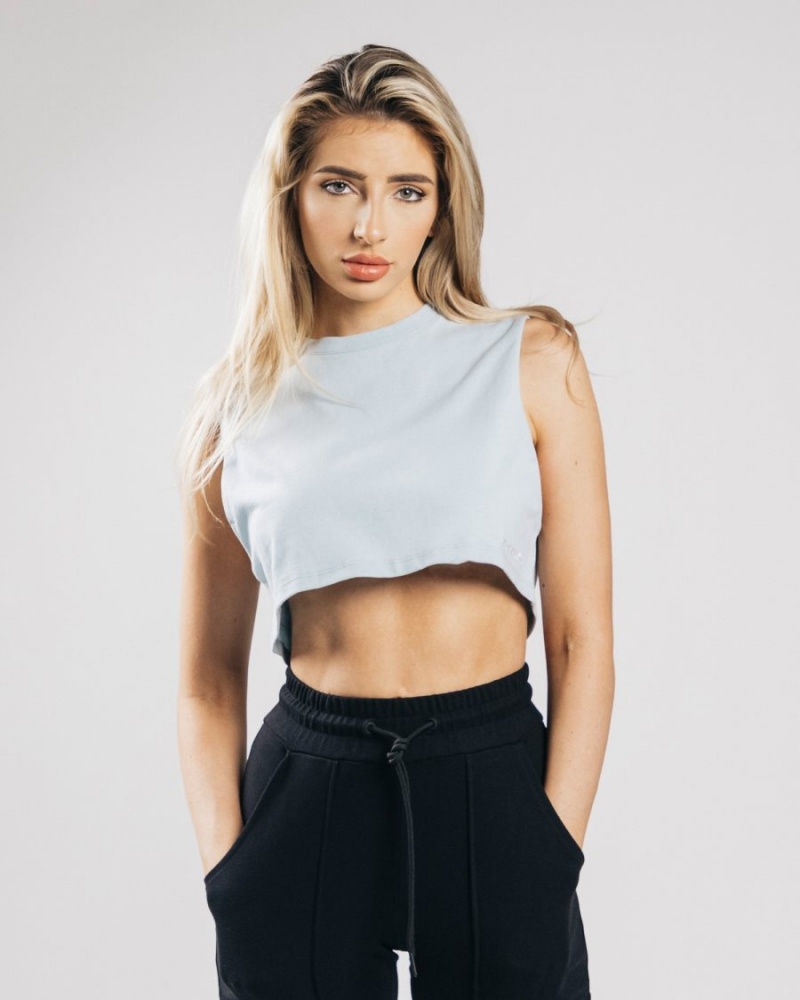 Alphalete Heavy Bomull Cropped Cutoff Tank Top Dame Blå | FPSHBG-724