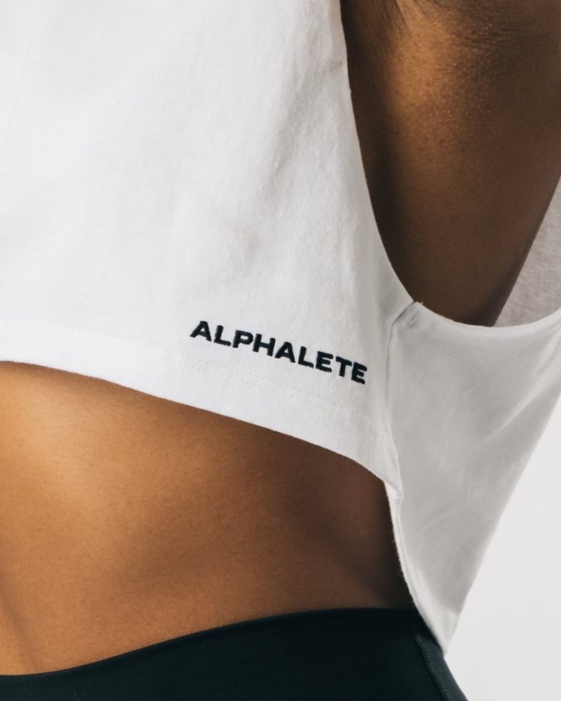 Alphalete Heavy Bomull Cropped Cutoff Tank Top Dame Hvite | MHKRVU-264