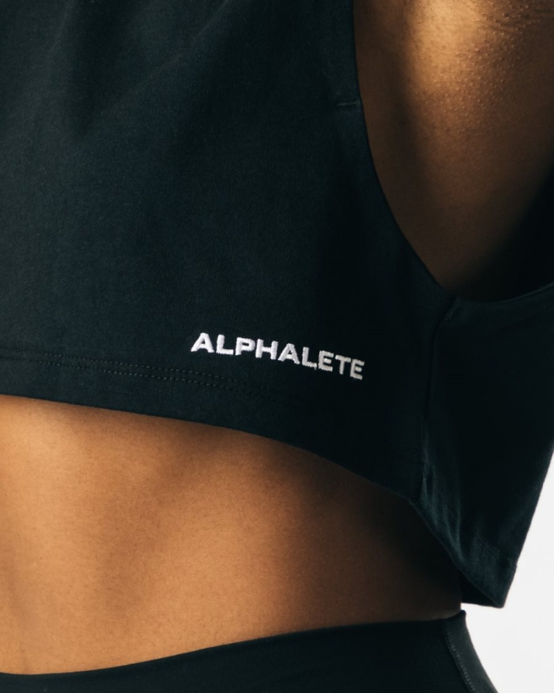 Alphalete Heavy Bomull Cropped Cutoff Tank Top Dame Svarte | XWHEMG-693