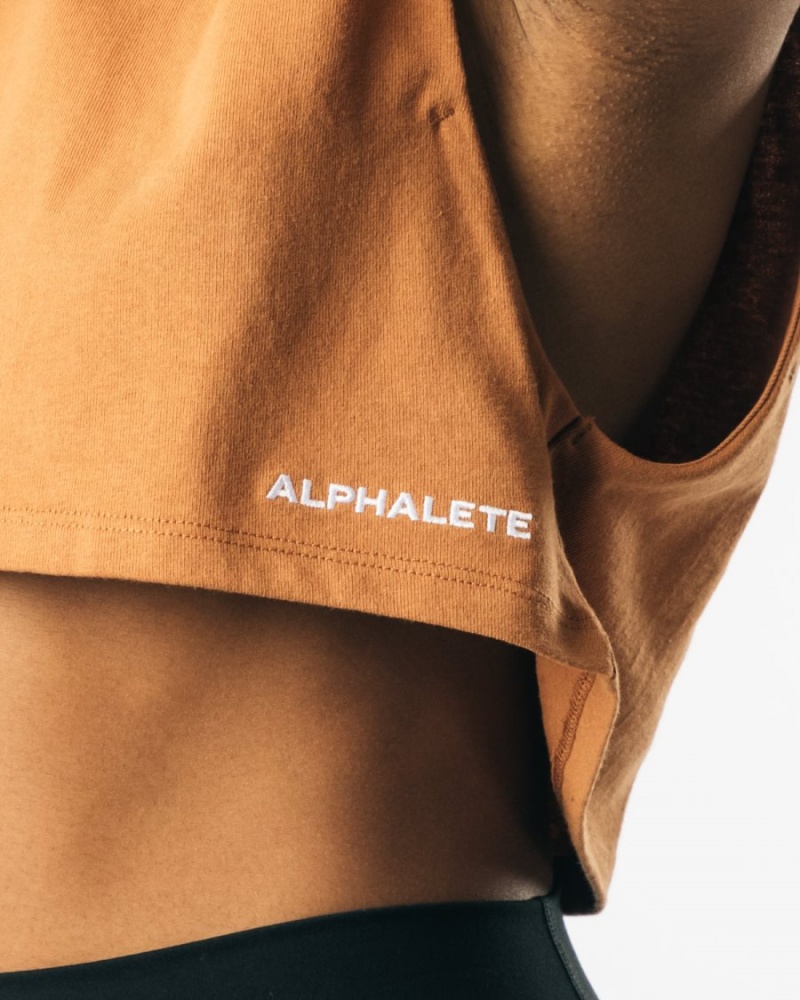 Alphalete Heavy Bomull Cropped Cutoff Tank Top Dame Clay | ZTLGRI-984