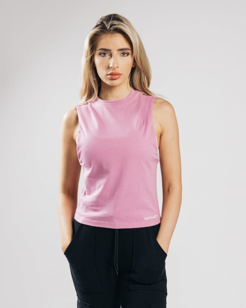 Alphalete Heavy Bomull Cutoff Tank Top Dame Rosa | DGMQOX-123