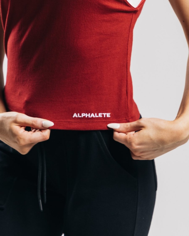 Alphalete Heavy Bomull Cutoff Tank Top Dame Cranberry | XGIJAT-930