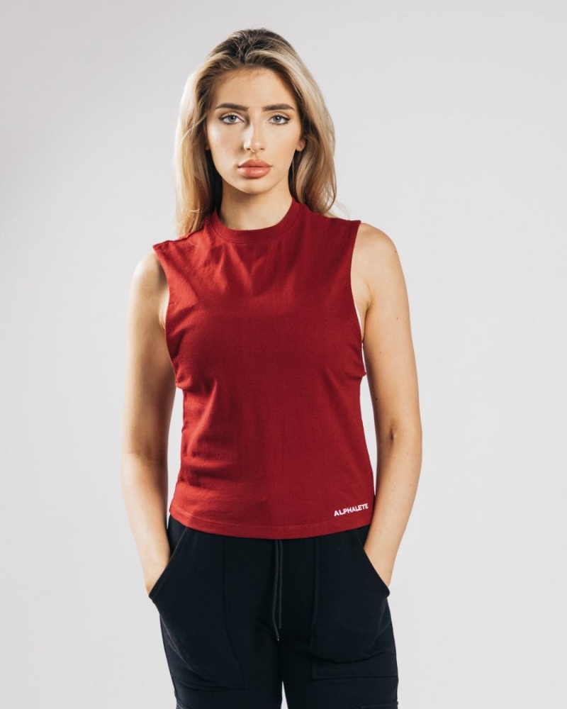 Alphalete Heavy Bomull Cutoff Tank Top Dame Cranberry | XGIJAT-930