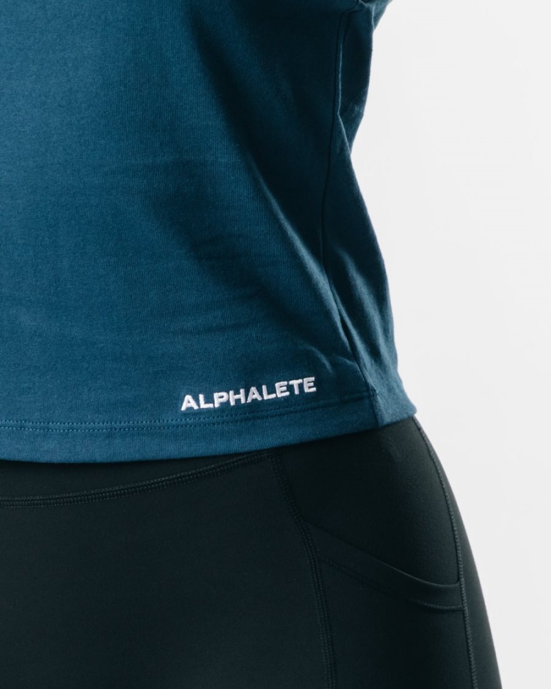 Alphalete Heavy Bomull Cutoff Tank Top Dame Marineblå | SEYIWH-768